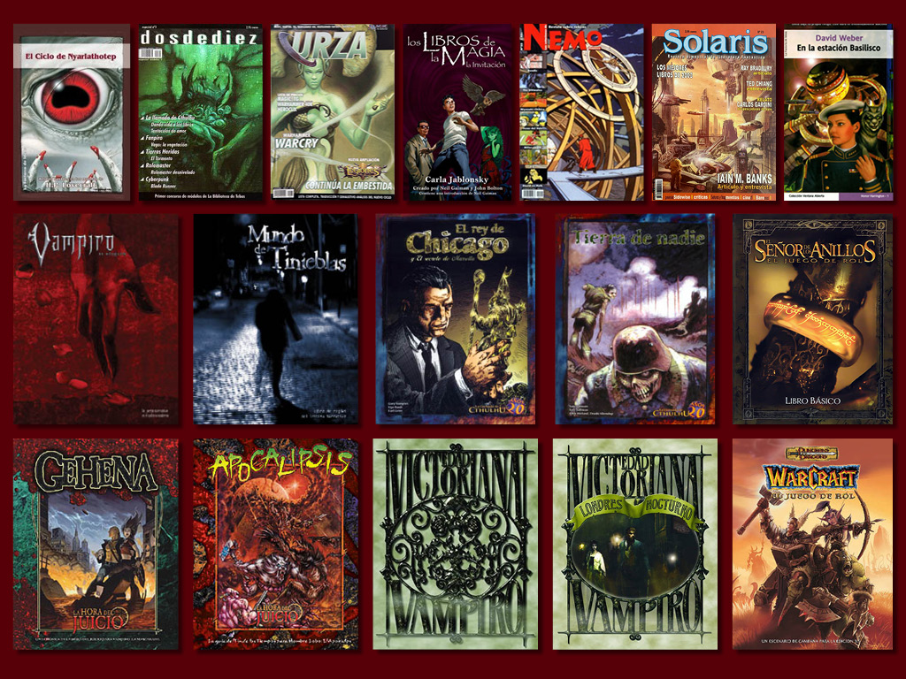 Cubiertas de libros, juegos de rol y revistas de La factoría de Ideas.