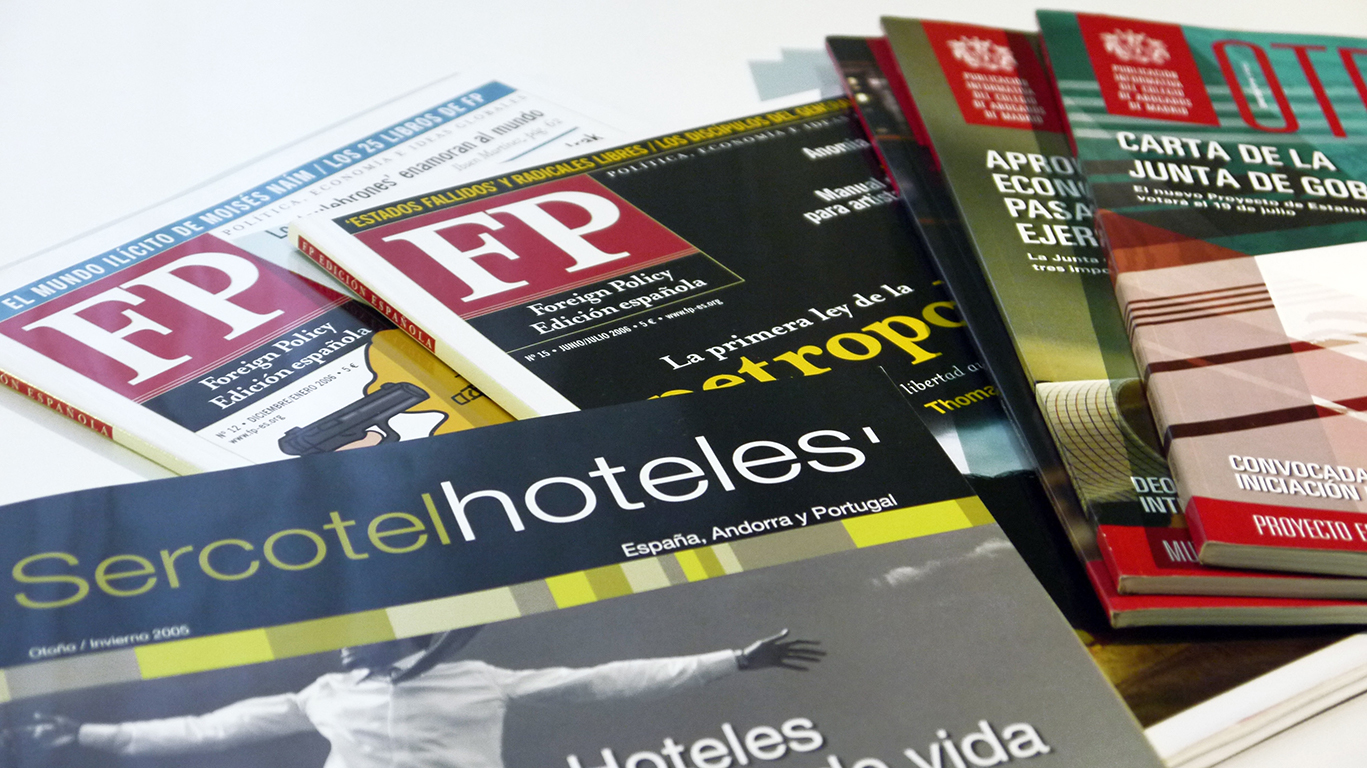 Cabeceras de FP (Foreign Policy), OTROSÍ y catálogo de Sercotel Hoteles.